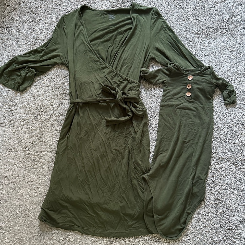 Caden Lane Olive Robe & baby gown set